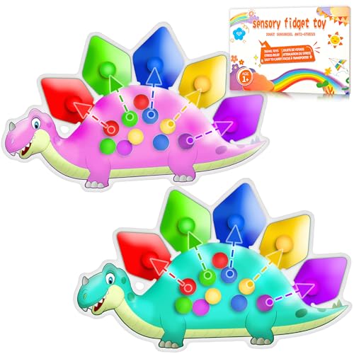 Image of UIIOPJIOM 2PC Dinosaur Color Sorting Sensory Toys for Toddler, Montessori Toys Fine Motor Skill Game Learning Activities Quiet Calm Down Fidgets for Classroom Boys Girls Easter Basket Stuffers Gifts