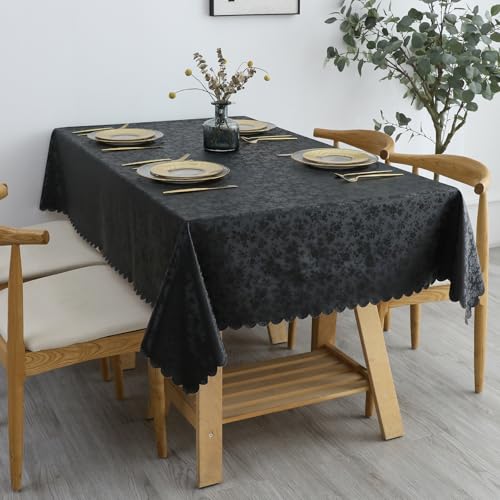 Image of Smiry Rectangle Table Cloth, Waterproof Heavy Duty Vinyl Tablecloths, Wipeable Washable Table Cover for Kitchen and Dining Room (Black, 70 inch X 90 inch)
