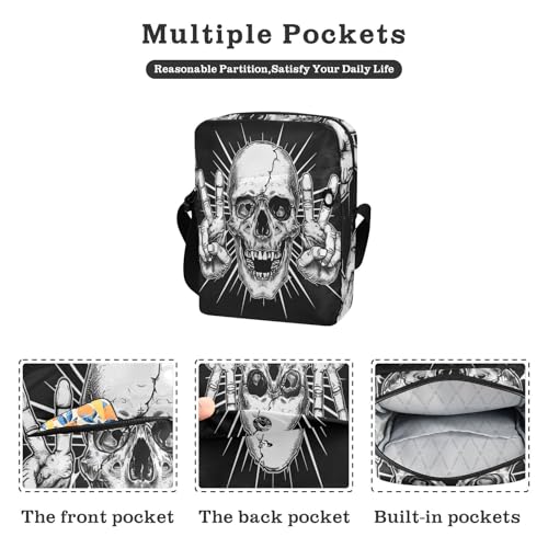 crossbody messenger bag cross body bag men Woman Handbag Shoulder Strap Adjustable Strap for business business- Black Skulls Fingers2
