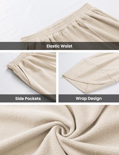 Image of Himosyber Women Cotton Pants Wide Leg Pants Casual Loose Baggy Elastic Waist Beach Palazzo Harem Pants