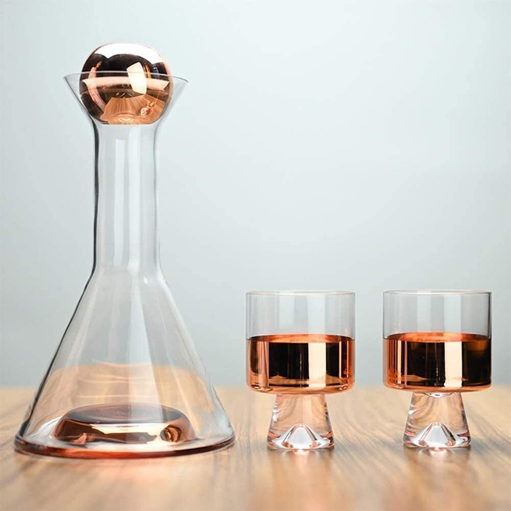 Estante para vino Decantador de whisky Whisky recubierto de cobre Copa de vino Gradiente ahumado Hermoso conjunto de decantador de vino Traje hecho sin plomo Cristal ahumado (Color : Copperplated.)
