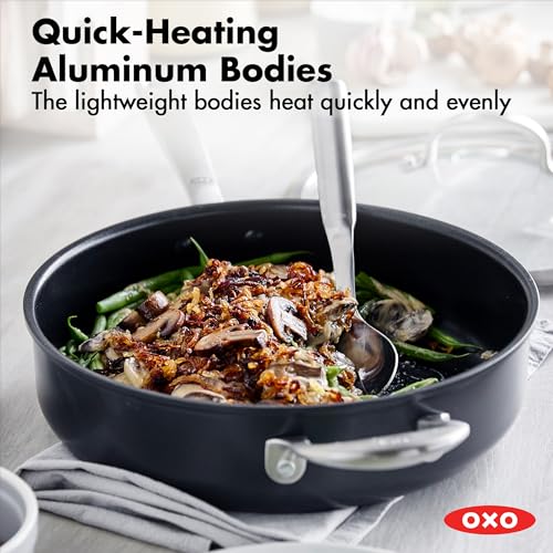 OXO Softworks 13 Piece Cookware Pots and Pans Set, 3-Layered German Engineered Nonstick Coating, Good Grips, Durable Scratch Resistant Fry Pans, Saucepans, Stockpot, Dishwasher & Oven Safe, Gray - Image 5