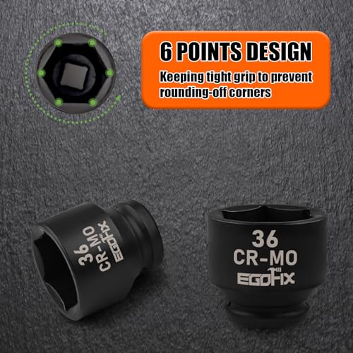 Image of 1 /2 inch Drive Standard Impact Socket, 36mm Metric Socket, Axle Nut Socket Heat-Treated CR-MO Anti-Rounding 6 Point for Easy Removal of Axle Shaft Nuts