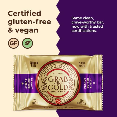 Image of Grab The Gold Cranberries Peanut Butter & Jelly Protein Snack Bars | 11g Plant-Based Protein Bars with Organic Oats, Whole Food Nutrition | Gluten-Free, Vegan, High-Fiber | 14 Bars Amazon Exclusive, Made in USA