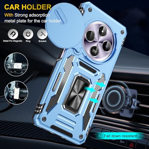 Image of Polycarbonate Slide Camera Cover with Ring Holder Mobile Phone Back Cover for Redmi 14C /Redmi A4 /Poco C75 (Blue)