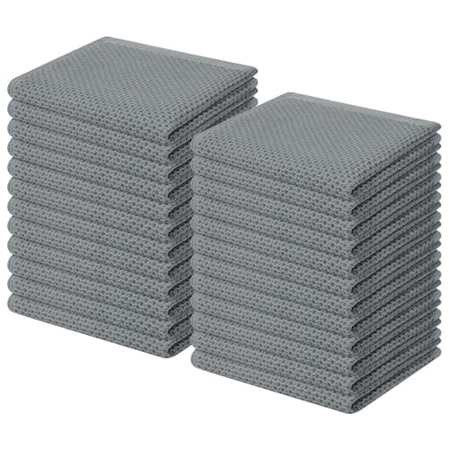 Image of Homaxy 100% Cotton Waffle Weave Kitchen Dish Cloths, Ultra Soft Absorbent Quick Drying Dish Towels, 12 x 12 Inches, 24-Pack, Grey