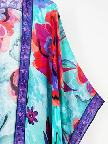 Image of Spicy Sandia Kimonos for Women Floral Beach Cover Up Loose Swimsuit Bathing Suit Coverup Cardigan for Summer Swimwear