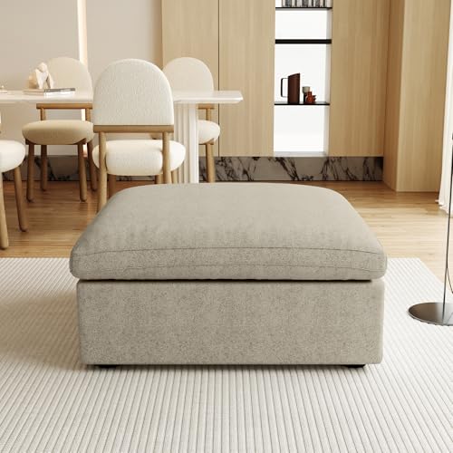 Image of JACH Storage Ottoman for Living Room, Cushion Cover Removable, Minimalist Footstool, Breathable Storage Ottomans for Living Room Apartment (Khaki)