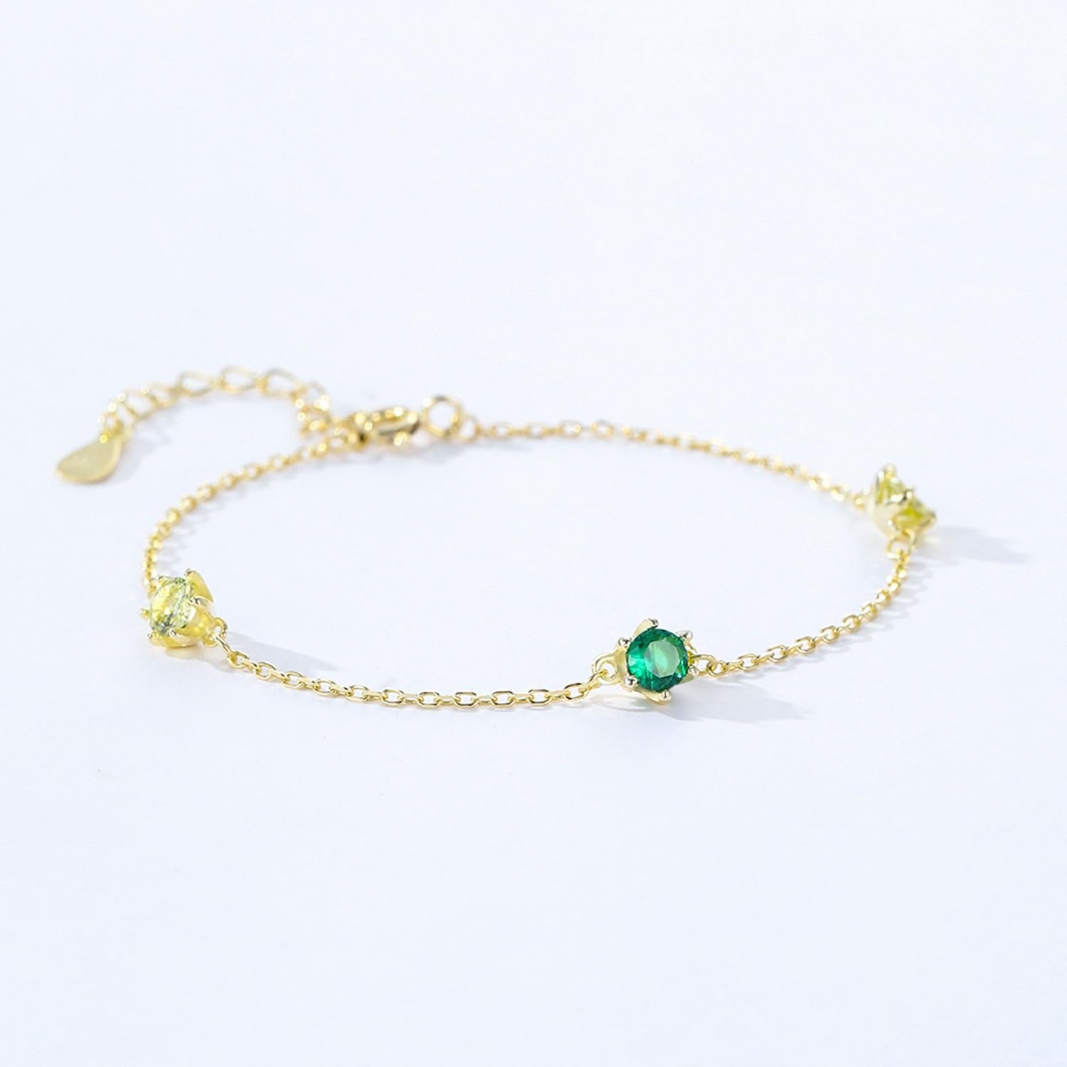 14K Gold Gemstone Bracelet for Women,Dainty Emerald/Sapphire/Amethyst Adjustable Link Bracelet,Ideal Jewelry Gift for Birthday, Anniversary or Special Occasions