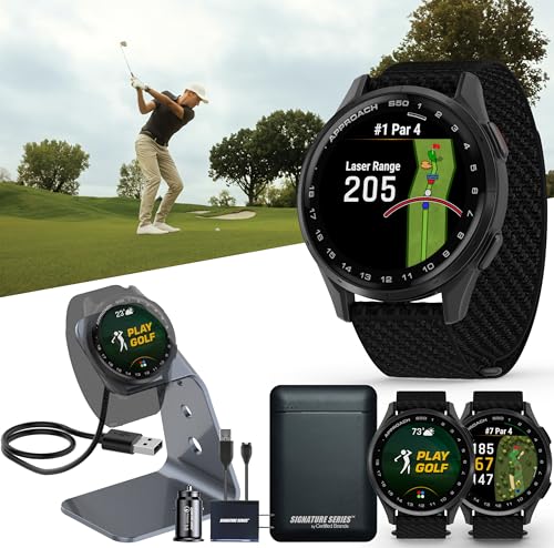 Garmin Approach S50 Advanced Golf GPS Smartwatch | AMOLED Touchscreen Display | On-Course Features and Signature Series Power Bundle | Black Nylon Band
