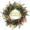 SHACOS Artificial Christmas Wreath 20 Winter Pine Wreath with Merry Christmas Sign Red Berries Christmas Balls Shinny Golden Leaves Xmas Decoration for Front Door Window Wall Holiday Indoor Outdoor