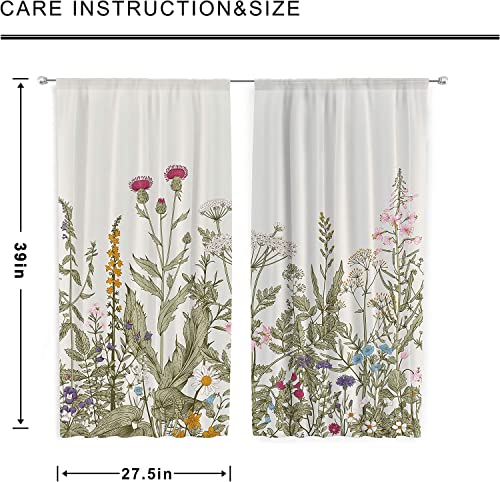 Abxinyoule Floral Wildflower Kitchen Window Curtains Farmhouse Sage Cafe Curtains Living Room Bedroom Rod Pocket Window Drape Treatment Fabric 55" X 39" (2 Panels 27.5 X 39 Inch) #TOP2