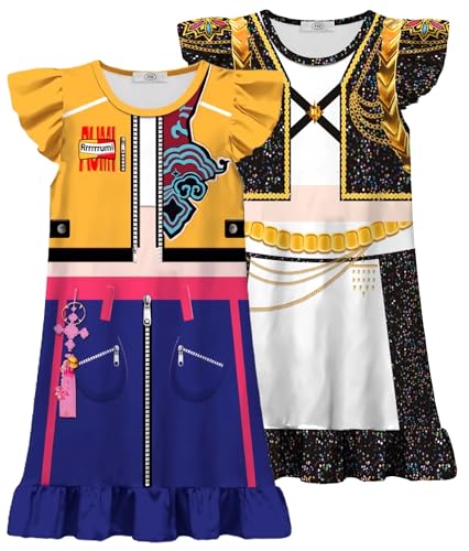 WYYXXT 2Pcs Girls Rumi Princess Loose Comfortable Home Wear Dress 5-6 Years Multicolor