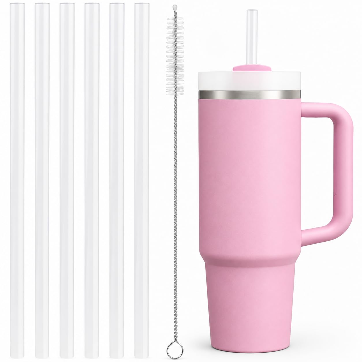 Replacement Straws Compatible with 30 oz Stanley Quencher Tumbler, 10.5 Inch Reusable Straws, Drinking Cup Accessories,Milky White- 6 Pack