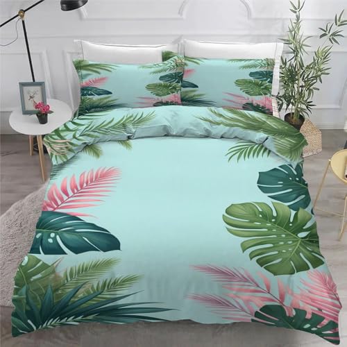 Ensemble de literie 3 pièces motif plantes tropicales pour des nuits douces et sereines