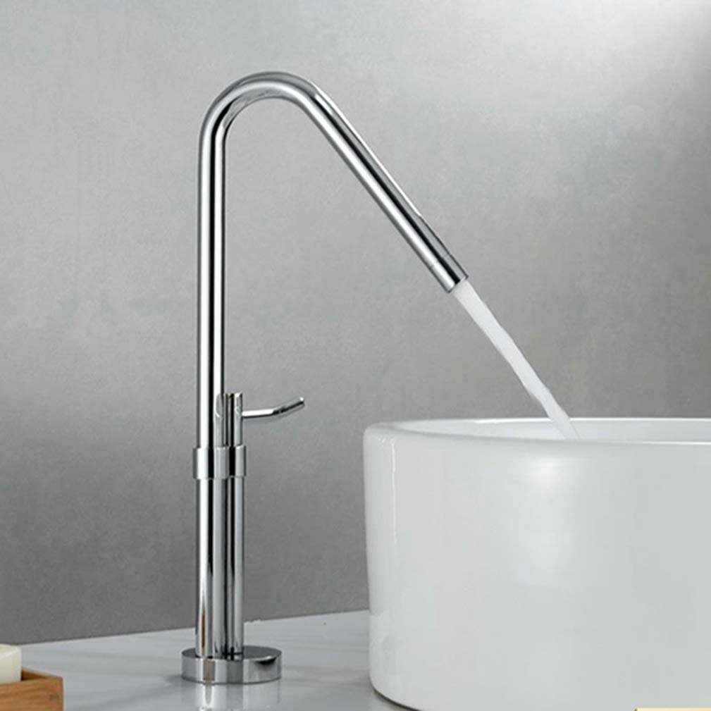 WIQUYBML Chrome Bain Sink Faucet Short Or Tall Style Art Design Hot Cold Mixer Crane Tap Deck Mount 360 Degree Rotation Basin Faucets with Aerator,Chrome B