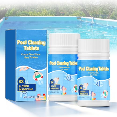 Pool Cleaning Tablets for Crystal Clear Water Pool Purifier & Stain Remover 100g/3.53oz Clears Dull & Cloudy Water Safe for Hot Tub Spa & Inflatable Pools (2Pcs)