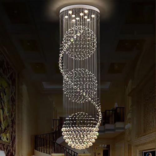 Lustre en cristal pour escalier et plafond élevé de villa avec éclairage LED G10 modulable