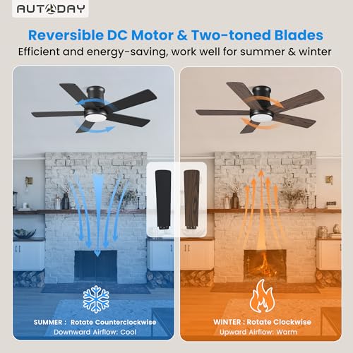 Autoday 42 Inch Low Profile Ceiling Fans with Lights and Remote, Black - image 4