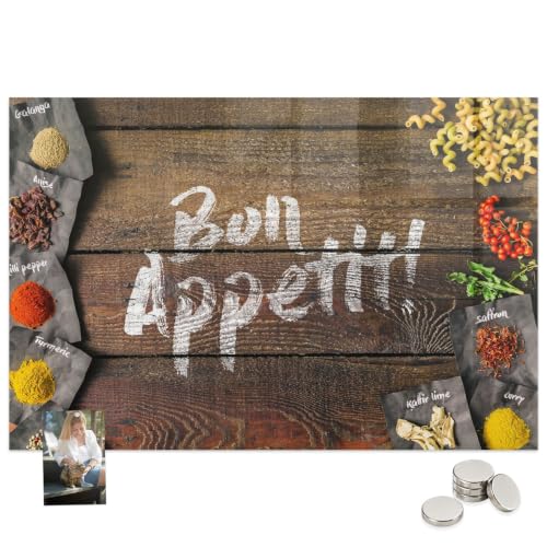 Pizarra de metal y vidrio 120x60 cm Bon Appetit mural de pared magnética