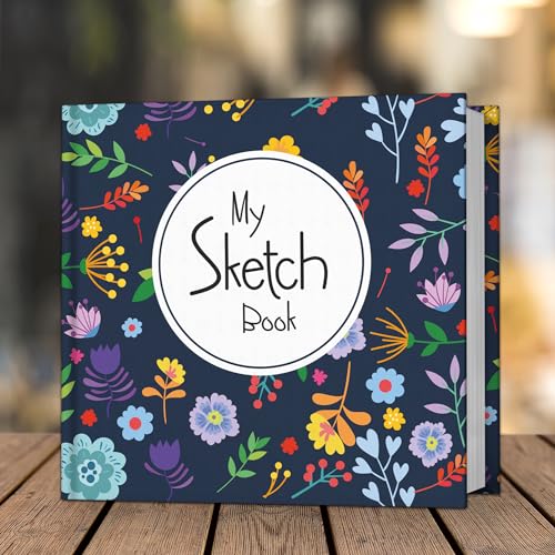 Image of Zaslan - Artist Sketchbook - Square - 120 GSM - Drawing Sketchbook - 88 Pages /44 Sheets - Hard Bound Drawing Book - Size 21.5 x 21.5 cm (Floral Blue Serenity), Paper, oil;acrylic
