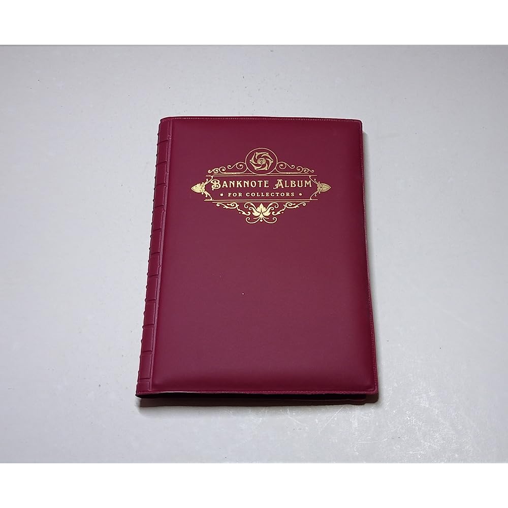 Banknote Album with 20 Pockets Banknote World Currency Collecting Album (Red)