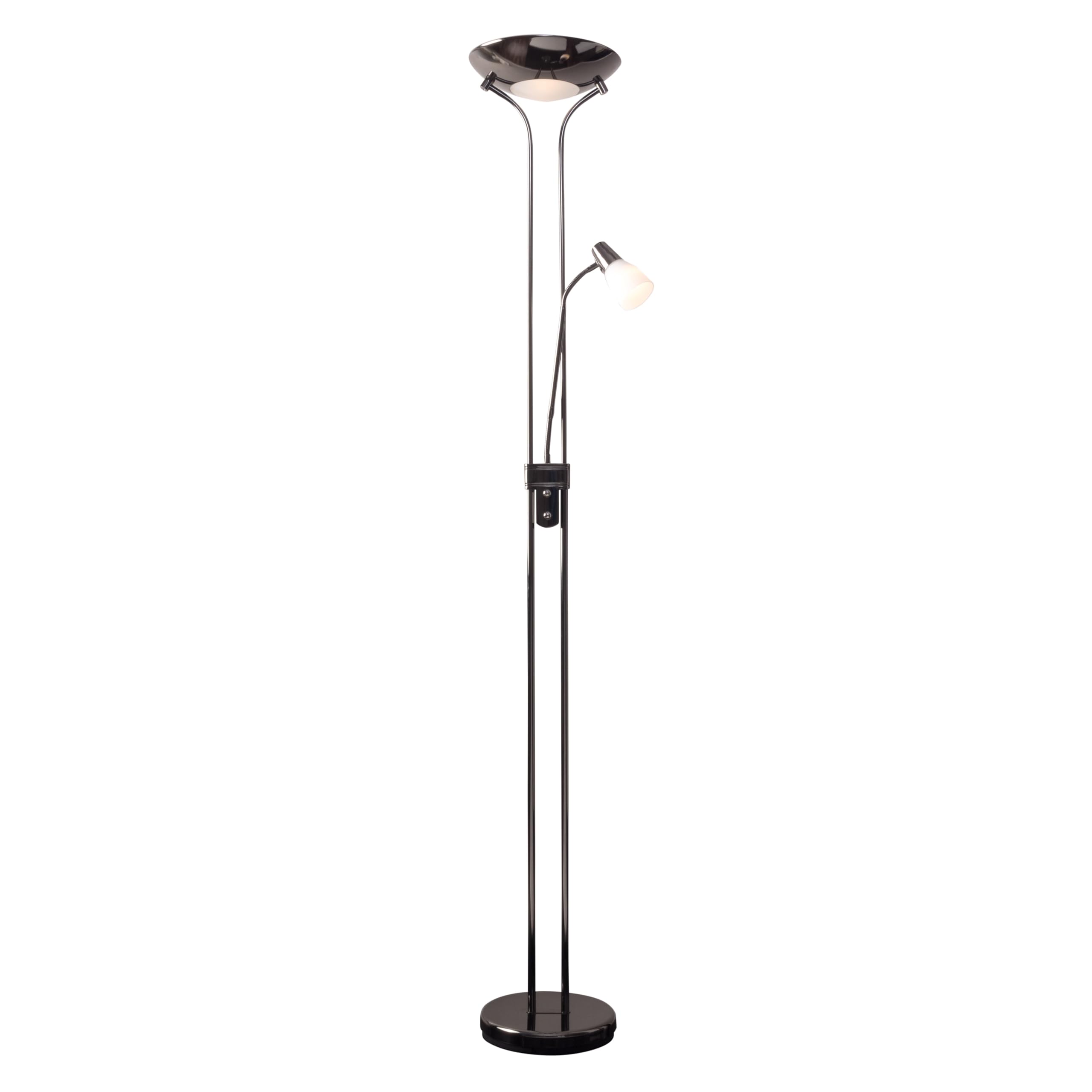 Mother and Child Floor Lamp β LED Uplighter with Adjustable Reading Light β Double Dimmer Switch β Modern Floor Standing Lamp for Living Room Lighting β Complete with LED Bulbs (Black Chrome)