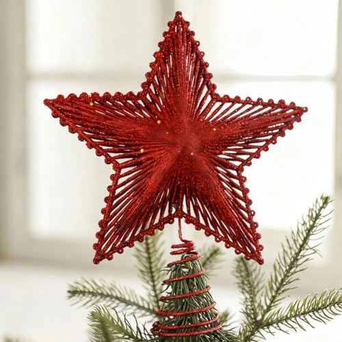 Estrela de cinco pontas de árvore de Natal, Topper da árvore de estrela, estrela brilhante para a árvore para decorações de árvores de Natal, festas de Natal, decoração de interiores, vermelho, 20 cm