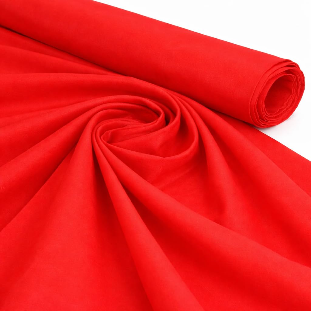 Midland Textiles Red 10 Meter Pack 100% Cotton Fabric by The Metre 58 Inches Wide Plain 60 Square - Ideal for Quilting, Sewing, Dressmaking, Curtain Linings, Totes, Bedding, Pillowcases