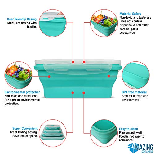 Nreoy Amazing Containers Collapsible Silicone Food Storage Container Set Of 4 With Lids | Stackable | Microwaveable | Freezer, Dishwasher Safe| Bpa Free #TOP2