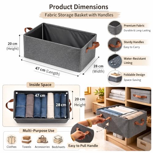 Image of DecorTwist Wardrobe Organizer for Clothes with Transparent Window & Metal Frame - Foldable Cloth Storage Box for Cupboard, Almirah, Wardrobe | Saree, Jeans, Sweaters, Blanket, Towel (Grey, Pack of 1)