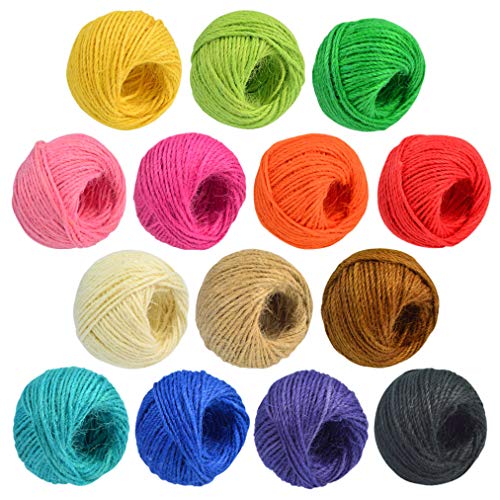 Baotongle 1148 Fuß (383 Yards) 2 mm 3-lagige bunte natürliche Jute-Schnur für Kunstwerke, Basteln, Geschenkverpackung, Schnur für Bilder und Verzierungen, 14 Farben
