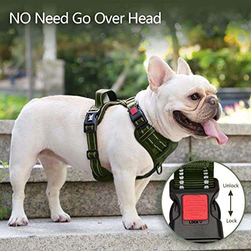 PoyPet No Pull Dog Harness, Reflective Dog Harness for No Choke Dogs, Soft Padded Pet Vest with Easy Control Handle(Army Green Matching Trim, M) - Image 2