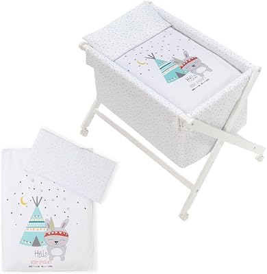 Interbaby Minicuna de Madera con Textil Tipi Oso Blanco