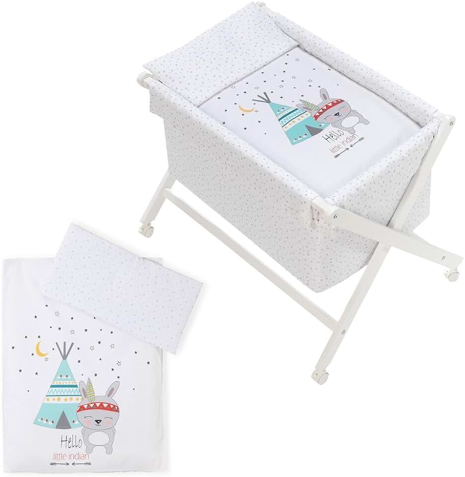 Interbaby 92082-09 - Minicuna de Madera con Textil Tipi Oso Blanco, unisex