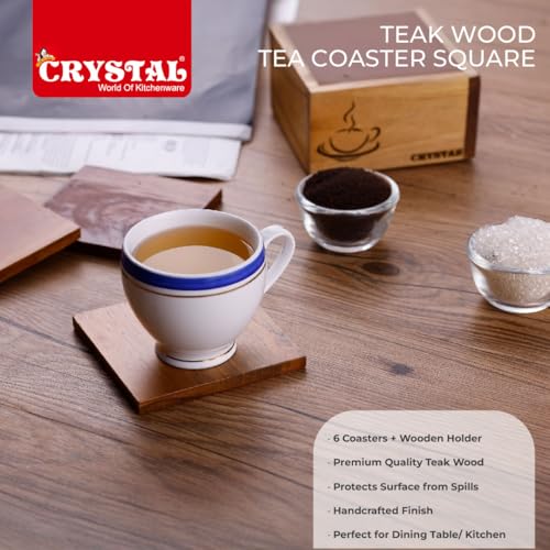Image of Crystal Teakwood Handcrafted Tea Coaster | Cuppo | Set of 6