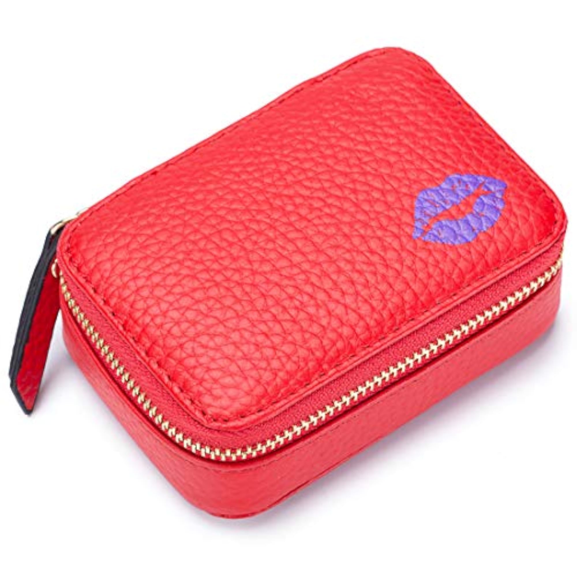 Mini Lipstick Case Holder Box with Mirror, Genuine Leather