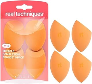 Real Techniques Miracle Complexion Sponge 4 Pack, Makeup Blending Sponges For Liquid & Cream Foundation & Skin Tints, Buildable Coverage, Natural, Dewy Base, Cruelty- Free, Latex-Free Foam