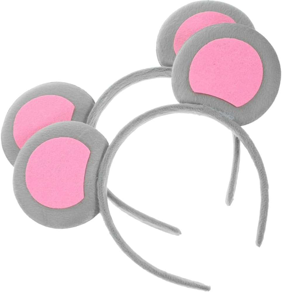 Beavorty Mouse Ears Headband 2pcs Mouse Costume Accessory Rat Ears Headband Gray Rat Ears Headwear for Cosplay Party Props