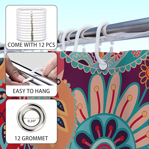 Opeoddie OPE-NACZ-SDQS Boho Paisley Floral Shower Curtain 72X72 Bohemian Mandala Indian Bath Curtain Set Colorful Flower Damask Bathroom Decor Adults Kids Women Exotic Southwestern Aztec Shower Curtain thumb #3