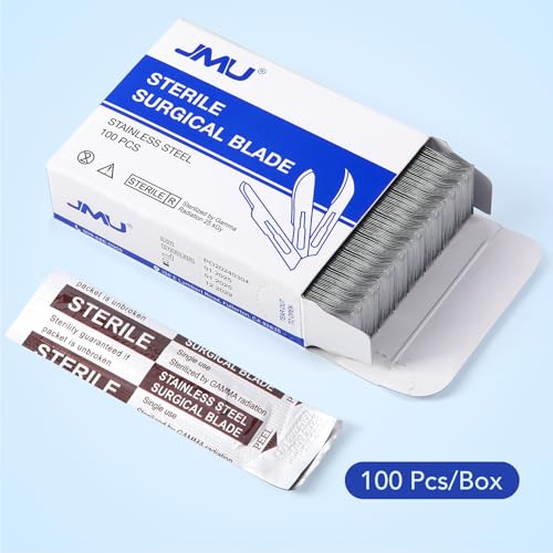 Image of JMU 100pcs Sterile Surgical Blades #14, Stainless Steel Scalpel Blades, Individually Foil Wrapped