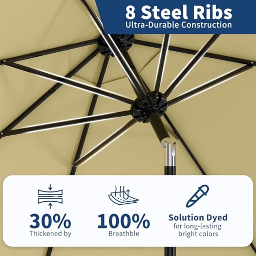 9Ft Patio Umbrella - 8 Sturdy Ribs Outdoor Table Umbrella with Crank Lift & Push Button Tilt - Market Umbrella for Pool, Deck, Yard, Garden - Beige