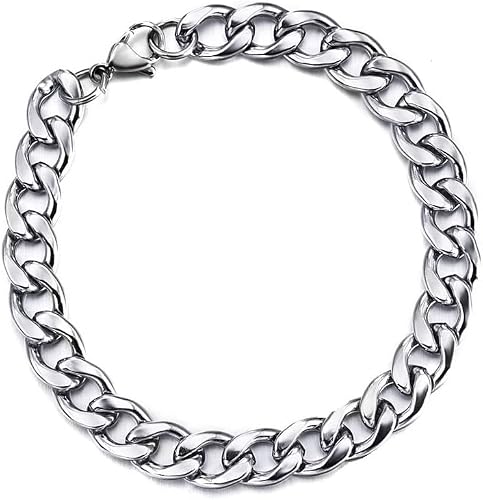 Cadoline Pulsera de cadena cubana de acero inoxidable 316L de plata de 9 mm y 10