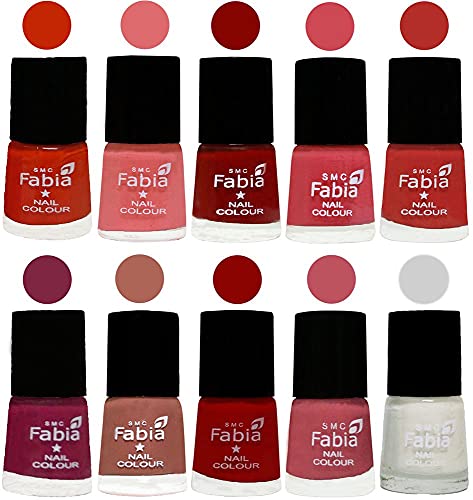 Image of SMC Fabia ALL IN ONE (PACK OF 10), Long Lasting Glossy Nail Polish, 6 ml Each, All Vibrant Colours,02332
