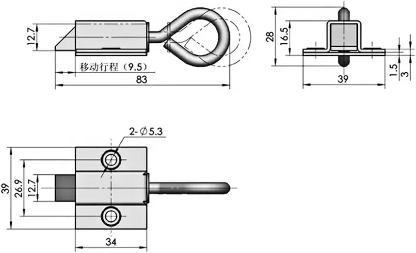 Tool Box Lock Latch Catch Safe Metal Box Toggle Lock Bolt with Pull Ring 1Pcs