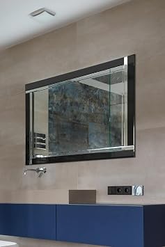 MirrorOutlet 3Ft11 X 2Ft7 120cm X 80cm Black/Silver Bevelled Frameless Wall Mirror Modern, Wood,SWS008