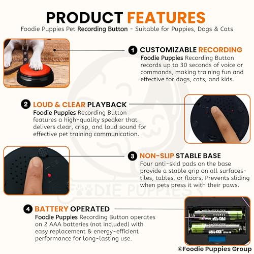Image of Foodie Puppies Interactive Dog Toys, Pet Voice Training Talking Button /Buzzer Toy for Communication - Pack of 2 (Recording Button, Orange) 30Sec Record & Playback, [Without Battery]
