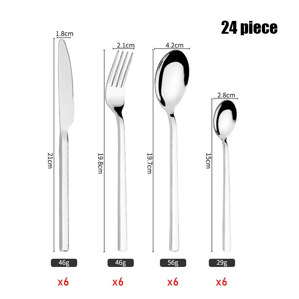 Cuberterías Juego De Cubiertos De 24 Piezas, Juego De Cubiertos De Acero Inoxidable, Servicio De Vajilla Occidental para 6, para Cocinas Y Restaurantes Domésticos, Apto para Lavavajillas