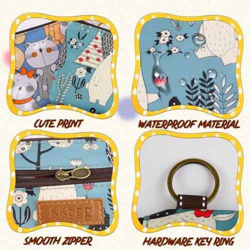 Cute Coin Purse, PU Leather Coin Pouch Coin Purse Pouch with Lovely Cartoon Print, Change Purse with Key Chain, Portable Coin Holder Pouch with Zippers for Lipstick, Key (blue)3