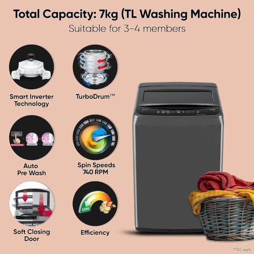 LG 7 Kg 5 Star Smart Inverter Top Load Washing Machine Middle Black - Image 3